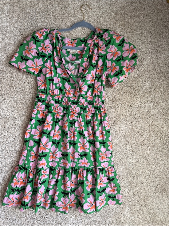 Anthropologie Dresses & Skirts - Anthropologie Green Floral Tiered Dress with Pink & Coral Blooms